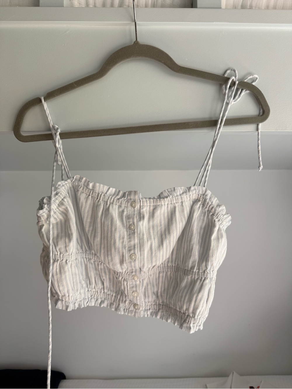 aerie White Striped Tie-Shoulder Crop Cami